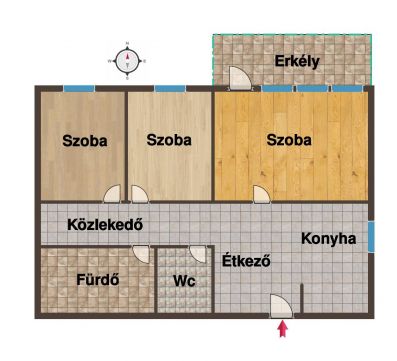 Eladó Lakás 6000 Kecskemét 2.emeleti 3 szobás, parkra néző erkélyes lakás eladó